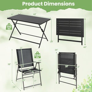 Â Includes a metal square table and 4 armchairs for outdoor gatherings<br>Â Ideal for intimate gatherings  al fresco dining and bistro experiences<br>Â Easy  quick  and effortless to fold into a flat size  save floor space<br>Â Foldable design  stay away 