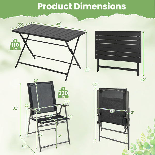 Â Includes a metal square table and 4 armchairs for outdoor gatherings<br>Â Ideal for intimate gatherings  al fresco dining and bistro experiences<br>Â Easy  quick  and effortless to fold into a flat size  save floor space<br>Â Foldable design  stay away 