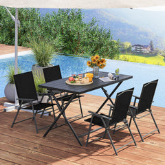Â Includes a metal square table and 4 armchairs for outdoor gatherings<br>Â Ideal for intimate gatherings  al fresco dining and bistro experiences<br>Â Easy  quick  and effortless to fold into a flat size  save floor space<br>Â Foldable design  stay away 