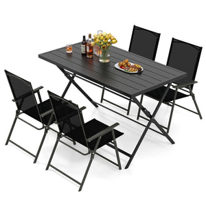 Â Includes a metal square table and 4 armchairs for outdoor gatherings<br>Â Ideal for intimate gatherings  al fresco dining and bistro experiences<br>Â Easy  quick  and effortless to fold into a flat size  save floor space<br>Â Foldable design  stay away 