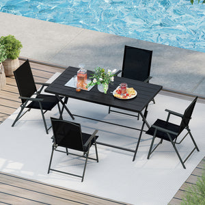 Â Includes a metal square table and 4 armchairs for outdoor gatherings<br>Â Ideal for intimate gatherings  al fresco dining and bistro experiences<br>Â Easy  quick  and effortless to fold into a flat size  save floor space<br>Â Foldable design  stay away 