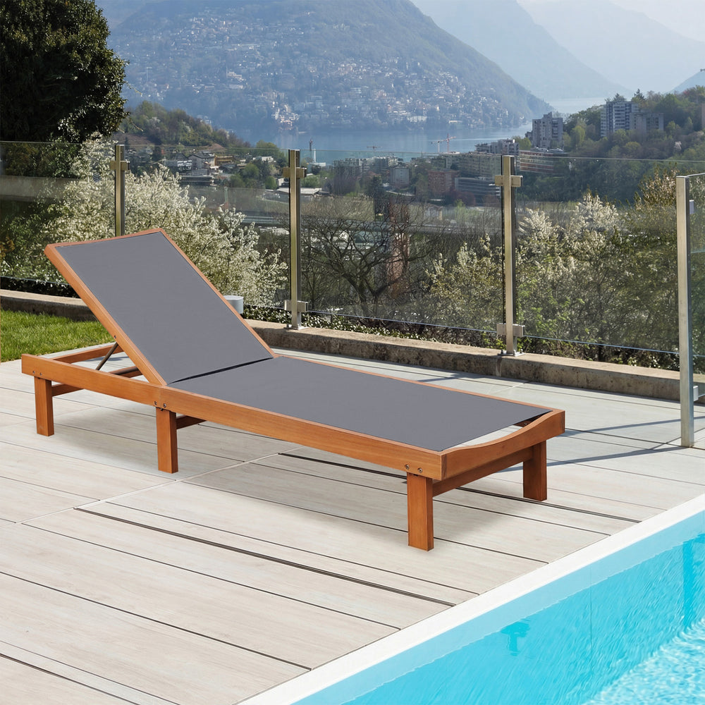 Great for reading  sunbathing  and taking a nap with 5-position adjustment<br>Avoid stuffiness even in the hot summer due to breathable and quick-drying fabric<br>Solid eucalyptus wood and sturdy steel for strong stability<br>Can be used by the whole fami