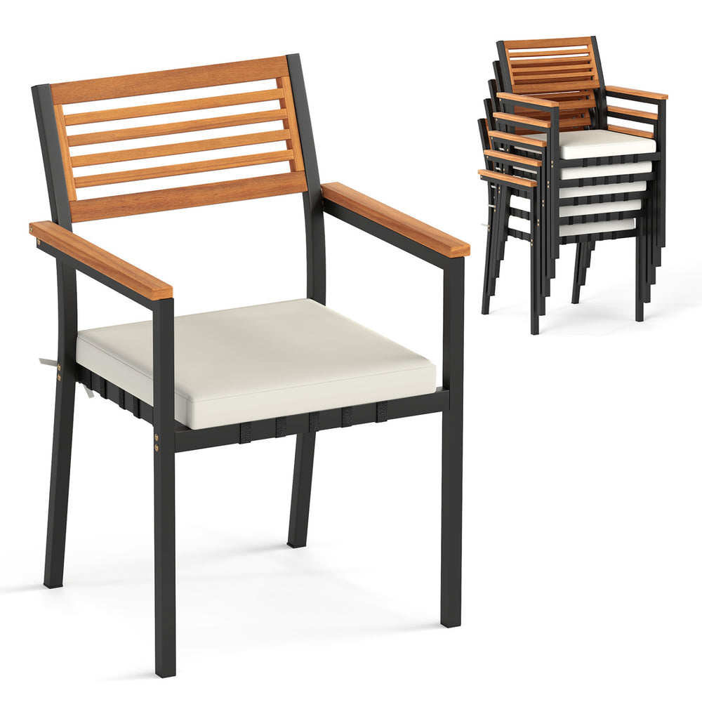 Heavy-duty metal frame for stable seating <br>400 lbs capacity provides reliable daily support <br>Inclined slatted backrests align your body ergonomically <br>Acacia wood armrests for additional comfort <br>The soft sponge provides a comfortable seating 