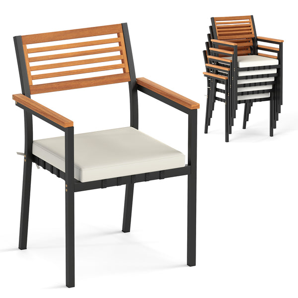 Heavy-duty metal frame for stable seating <br>400 lbs capacity provides reliable daily support <br>Inclined slatted backrests align your body ergonomically <br>Acacia wood armrests for additional comfort <br>The soft sponge provides a comfortable seating 