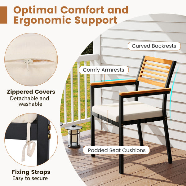 Heavy-duty metal frame for stable seating <br>400 lbs capacity provides reliable daily support <br>Inclined slatted backrests align your body ergonomically <br>Acacia wood armrests for additional comfort <br>The soft sponge provides a comfortable seating 
