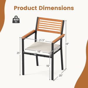 Heavy-duty metal frame for stable seating <br>400 lbs capacity provides reliable daily support <br>Inclined slatted backrests align your body ergonomically <br>Acacia wood armrests for additional comfort <br>The soft sponge provides a comfortable seating 