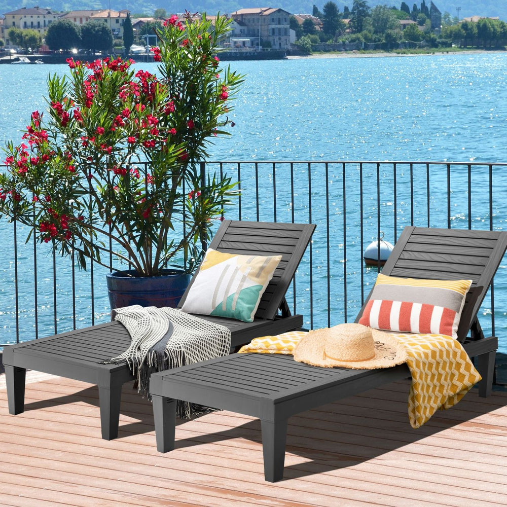 Sturdy construction and 6 reinforced legs offer strong support<br>Adjustable backrest with 5 positions can meet your different needs<br>Simple and stylish style can well match with other outdoor furniture<br>The hollowed-out design helps to ventilate and 