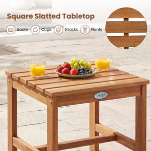 Built to last with natural and sturdy acacia wood Angled backrest for better support during longer sitting Wide armrests enable you to rest and relax your arms More comfortable to sit thanks to a gently curved seat Side table for convenient access to your