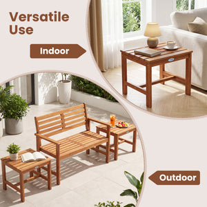 Built to last with natural and sturdy acacia wood Angled backrest for better support during longer sitting Wide armrests enable you to rest and relax your arms More comfortable to sit thanks to a gently curved seat Side table for convenient access to your