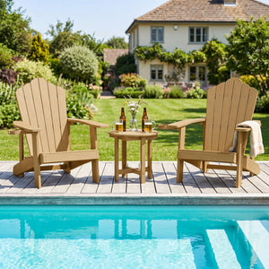 All-weather HIPS material is anti-crack  sun-protective  and waterproof Reinforced hardware and stable X-shaped base to ensure a reliable frame Slatted tabletop with stylish wood-grain detail for patio-ready appeal Features a smooth surface that is easy t