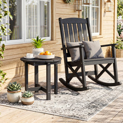 All-weather HIPS material is anti-crack  sun-protective  and waterproof Reinforced hardware and stable X-shaped base to ensure a reliable frame Slatted tabletop with stylish wood-grain detail for patio-ready appeal Features a smooth surface that is easy t