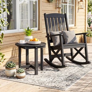 All-weather HIPS material is anti-crack  sun-protective  and waterproof Reinforced hardware and stable X-shaped base to ensure a reliable frame Slatted tabletop with stylish wood-grain detail for patio-ready appeal Features a smooth surface that is easy t