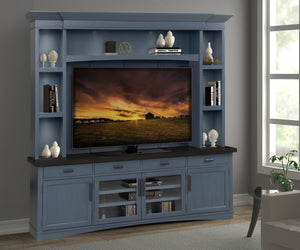 Americana Modern - Denim 92 In. TV Console with Hutch Back Panel and LED Lights