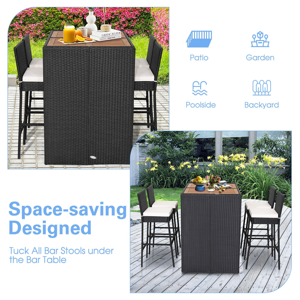 Delivery time may vary per box because of 2 boxes shipment <br>The second box includes all needed screws <br>Space-saving design by tucking bar stools under the table <br>Selected PE wicker for modern appearance and weather resistance <br>Come with solid 