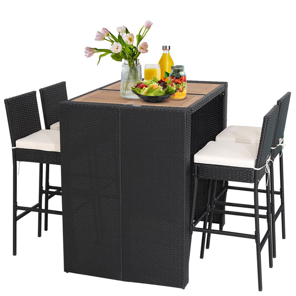 Delivery time may vary per box because of 2 boxes shipment <br>The second box includes all needed screws <br>Space-saving design by tucking bar stools under the table <br>Selected PE wicker for modern appearance and weather resistance <br>Come with solid 
