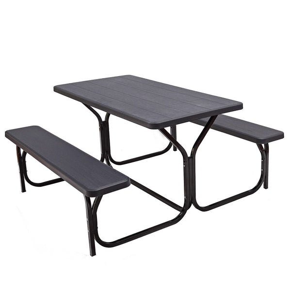 Made of non-toxic and odorless HDPE material to serve for years <br>Smooth surface with the natural wood grain to be a great addition to outdoors <br>Integrated metal frame with high strength to be sturdy without deformation <br>Thick 2 inches table holds