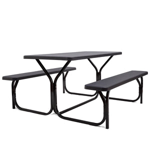 Made of non-toxic and odorless HDPE material to serve for years <br>Smooth surface with the natural wood grain to be a great addition to outdoors <br>Integrated metal frame with high strength to be sturdy without deformation <br>Thick 2 inches table holds