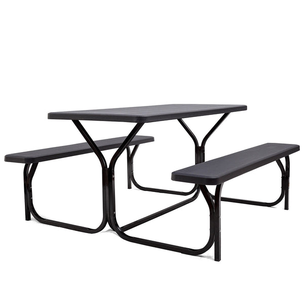 Made of non-toxic and odorless HDPE material to serve for years <br>Smooth surface with the natural wood grain to be a great addition to outdoors <br>Integrated metal frame with high strength to be sturdy without deformation <br>Thick 2 inches table holds