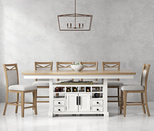 Americana Modern Dining Island Counter Height Table with 6 upholstered chairs